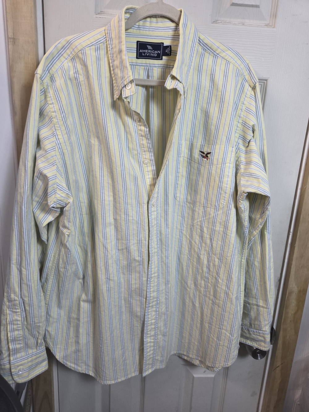 Long-Sleeve Button-Down Dress Shirt American Living Yellow and Blue Striped